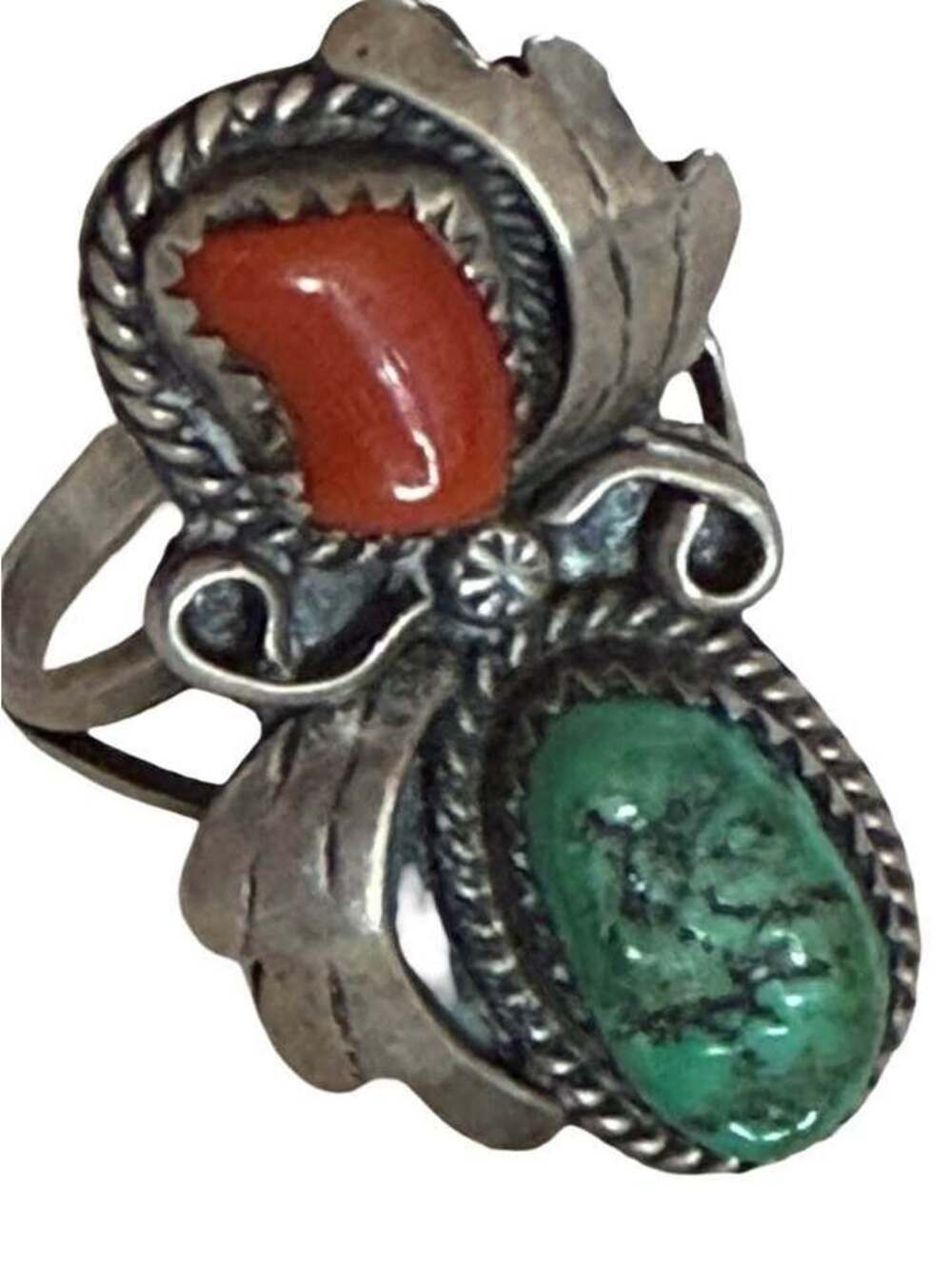 Vintage Sterling Silver Turquoise & Coral Ring – Southwestern Phoenix Estate  8